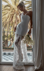Alegra Maxi Dress - Peplum Bodice Lace Skirt Dress in Ivory