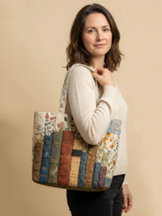 Books Plants Flowers Quilted Tote Bag