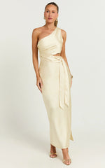 Regina Midi Dress - One Shoulder Cut Out Side Detail Dress in Butter