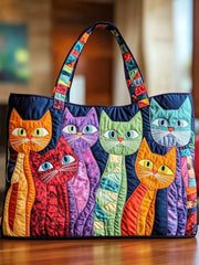 Whimsical Cat Quilted Tote Bag