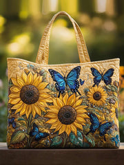 Sunflower and Butterfly Quilted Tote Bag