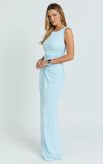 Ginny Maxi Dress - Jersey Ruched V Waist Dress in Blue
