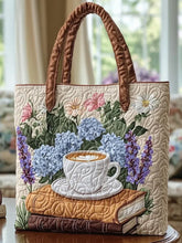 Coffee Cup Plants Flowers Quilted Tote Bag