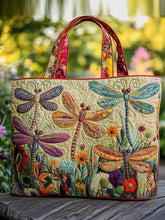 Colorful Dragonflies And Flowers Quilted Tote Bag
