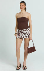 Gwendolyn Mini Skirt - Zebra Suede Low Rise Skirt in Choc Zebra