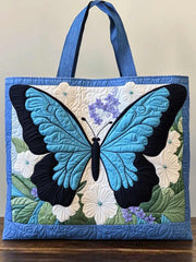 Blue Butterfly Quilted Tote Bag