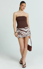 Gwendolyn Mini Skirt - Zebra Suede Low Rise Skirt in Choc Zebra