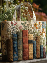 Books Plants Flowers Quilted Tote Bag