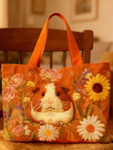 Cute Guinea Pig Floral Print Quilted Tote Bag