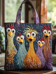 Funny Chickens Quilted Tote Bag