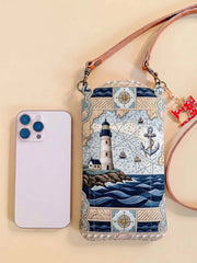 Nautical Lighthouse Quilted Slim Phone Crossbody Bag
