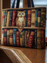 Books and Owls Quilted Tote Bag