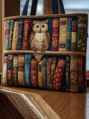 Books and Owls Quilted Tote Bag