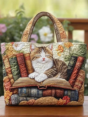 Golden Cat Quilted Tote Bag