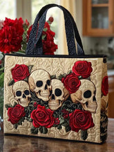 Skull and red rose Quilted Tote Bag
