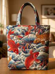 Ukiyo-E Koi Quilted Tote Bag