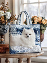 Snowy Pom Quilted Tote Bag