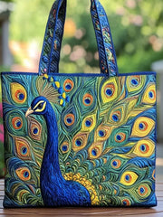 Royal Peacock Quilted Tote Bag