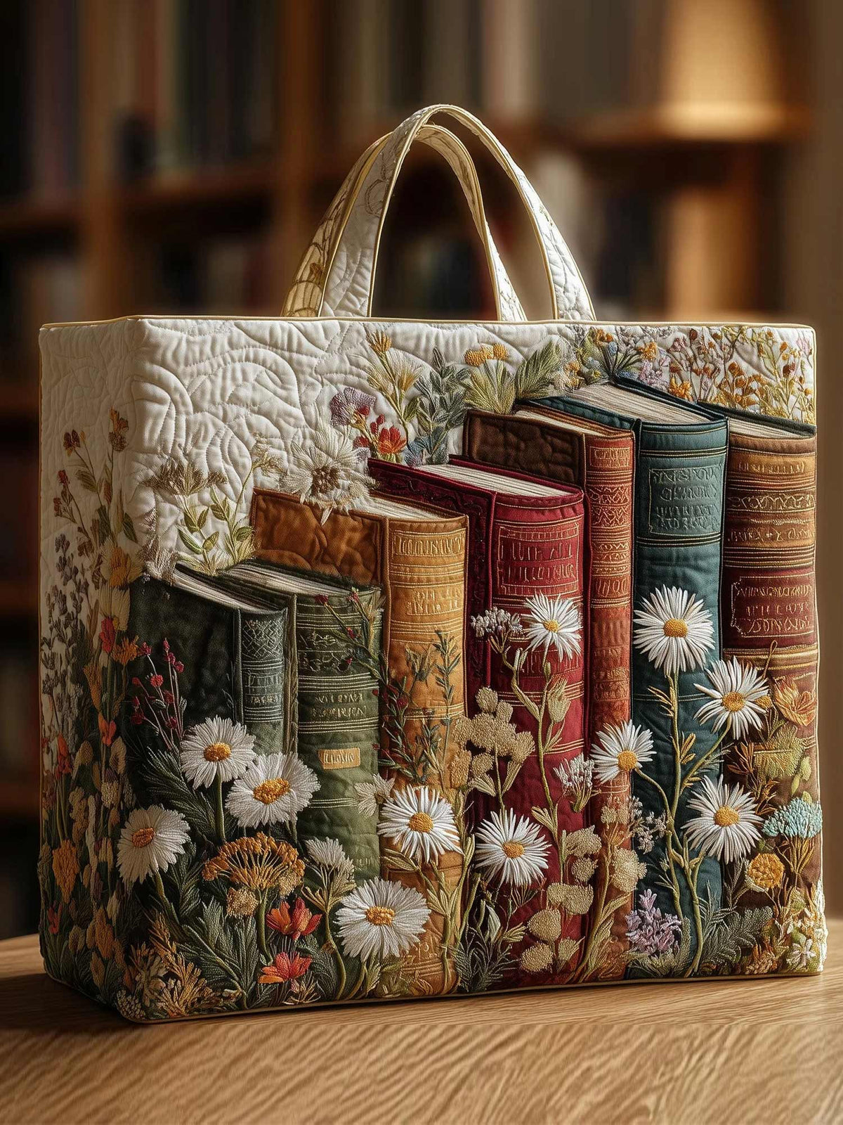 Vintage Bookish Quilted Tote Bag