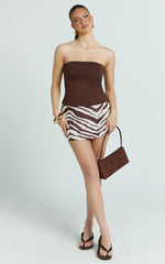 Gwendolyn Mini Skirt - Zebra Suede Low Rise Skirt in Choc Zebra