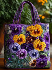 Elegant Pansy  Quilted Tote Bag