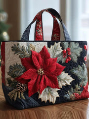 Poinsettia Bliss Quilted Tote Bag