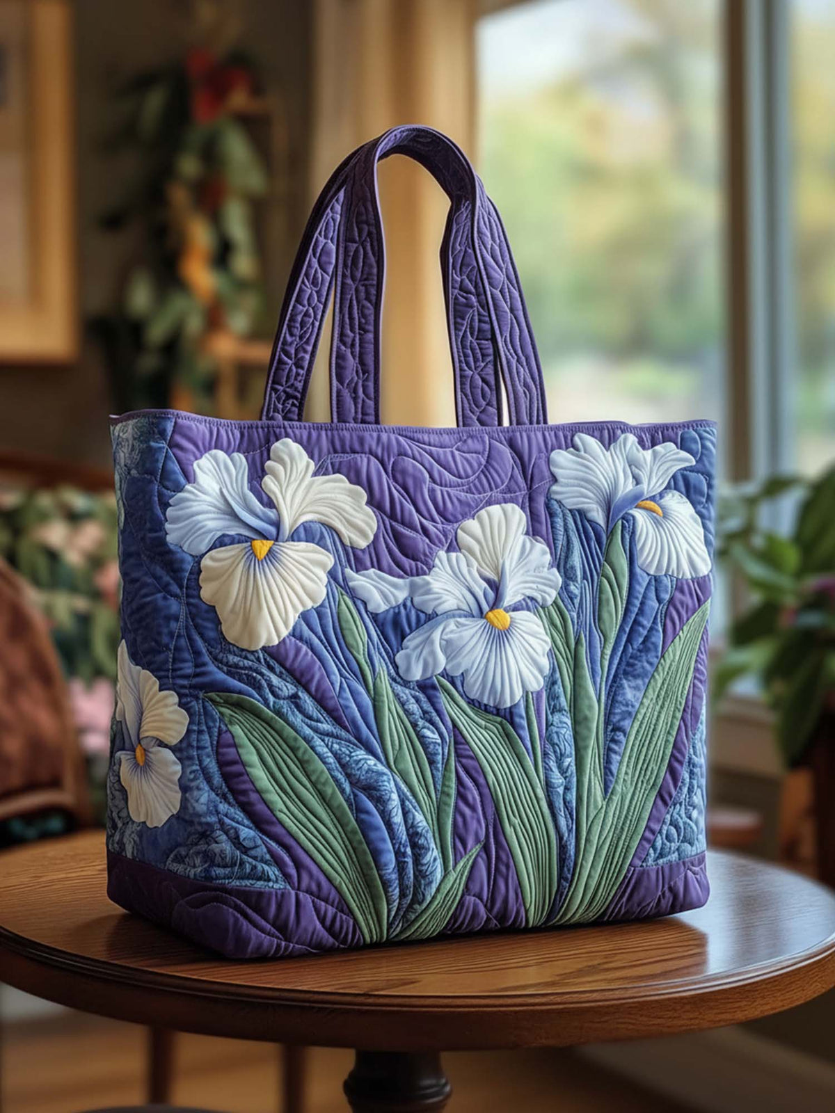 Iris Flower Quilted Tote Bag