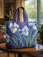 Iris Flower Quilted Tote Bag