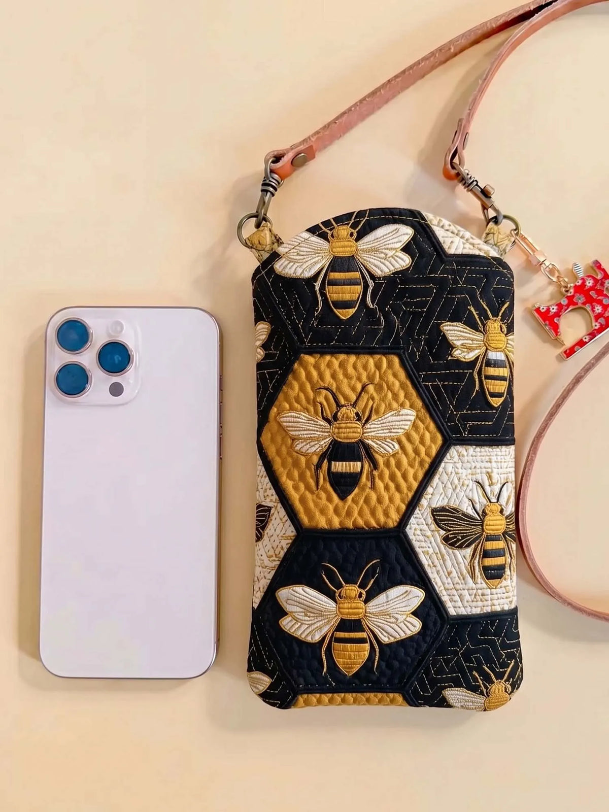 Honeycomb Bumble Bee Quilted Slim Phone Crossbody Bag