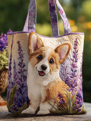 Lavender Corgi Quilted Tote Bag