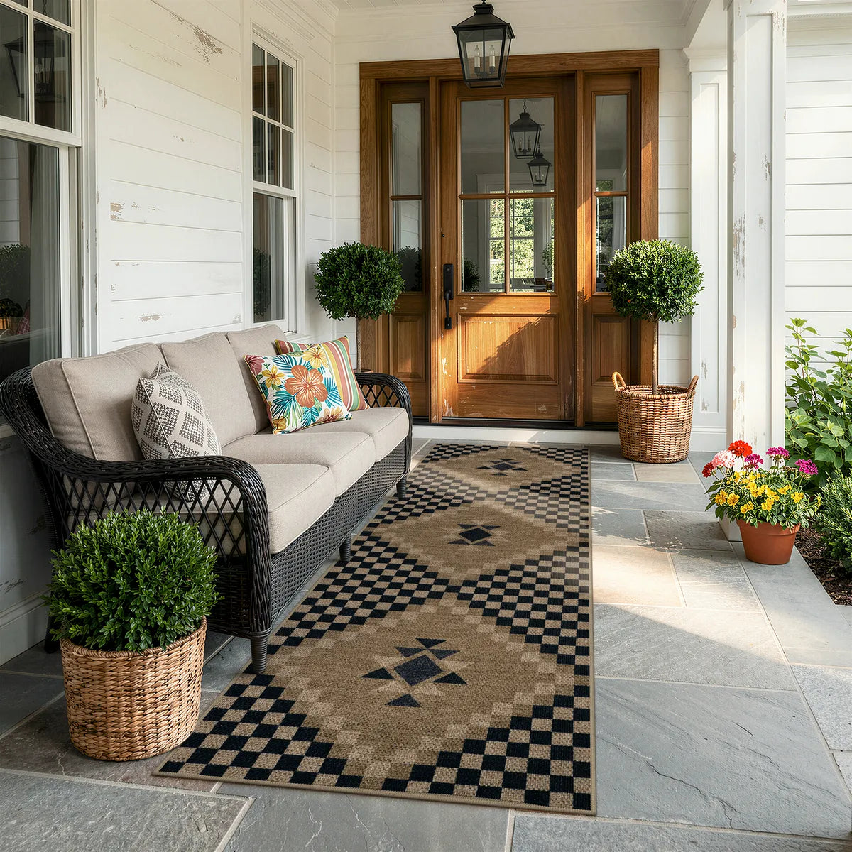 Lunette Washable Tribal Soft Easy Jute Black Indoor/Outdoor Runner Rug