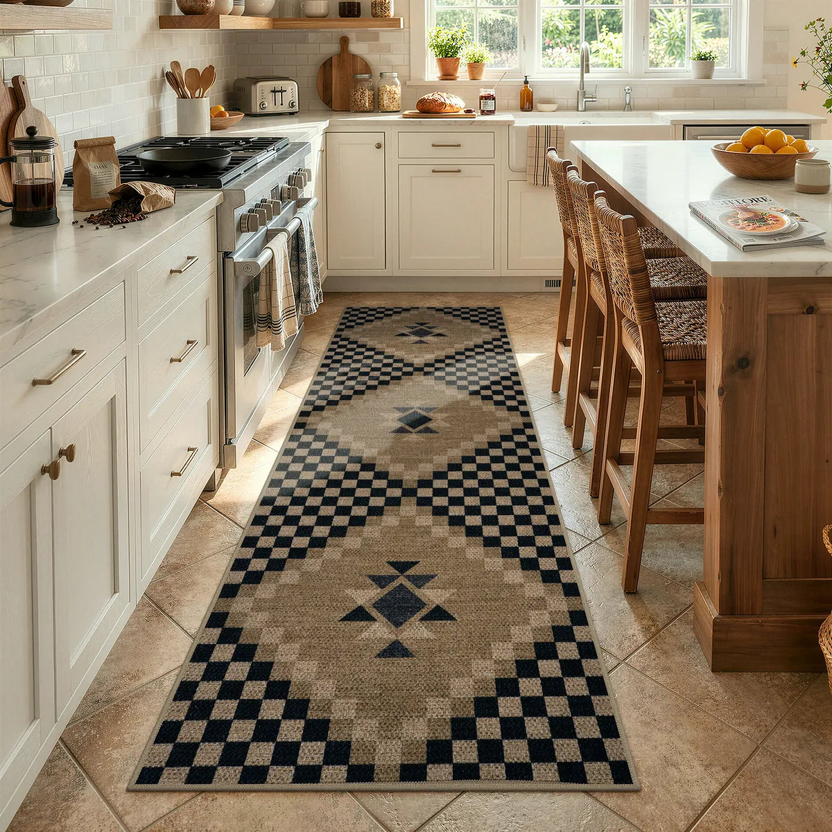 Lunette Washable Tribal Soft Easy Jute Black Indoor/Outdoor Runner Rug