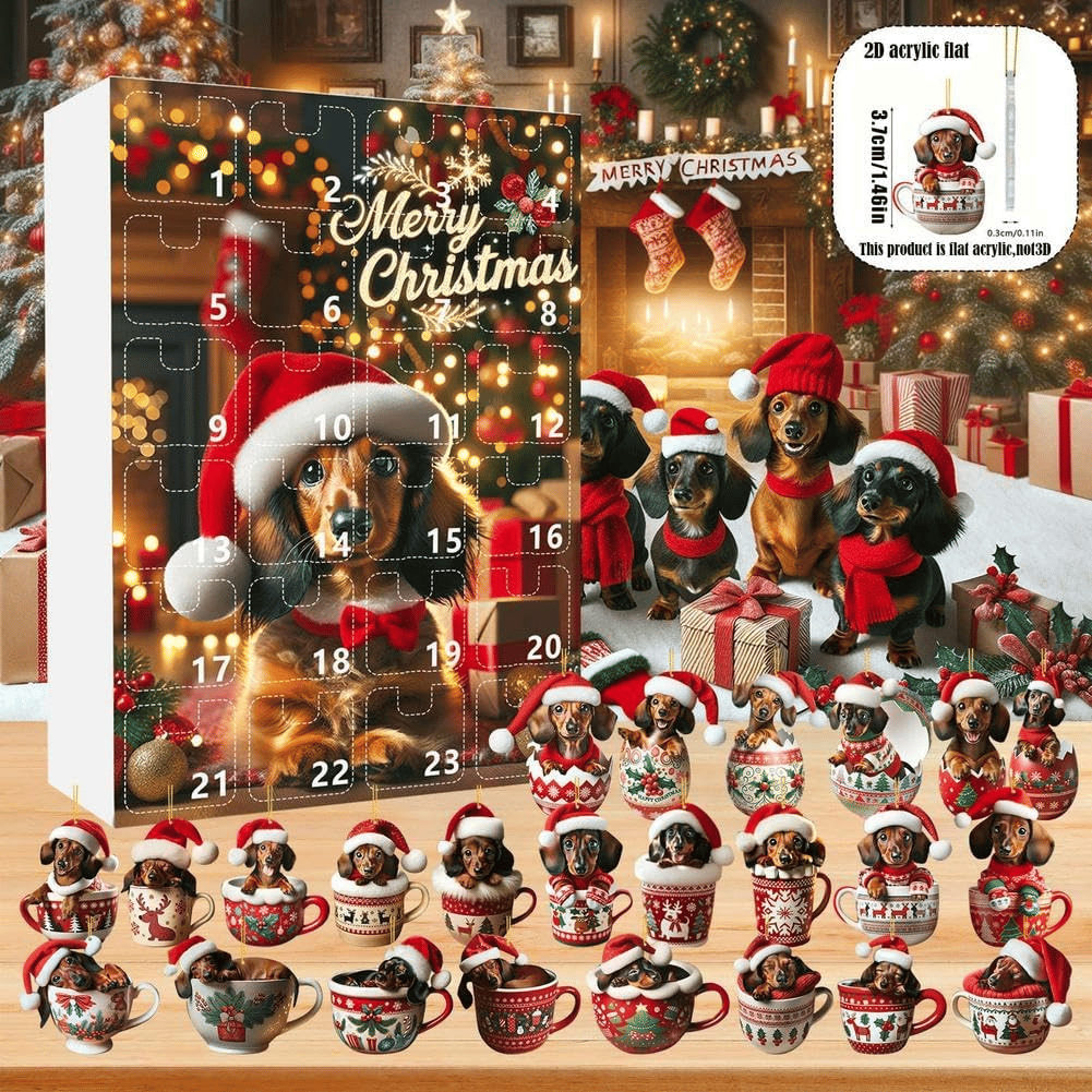 2026 Christmas Fun Dachshund Countdown Calendar Blind Box(2D Acrylic Flat)