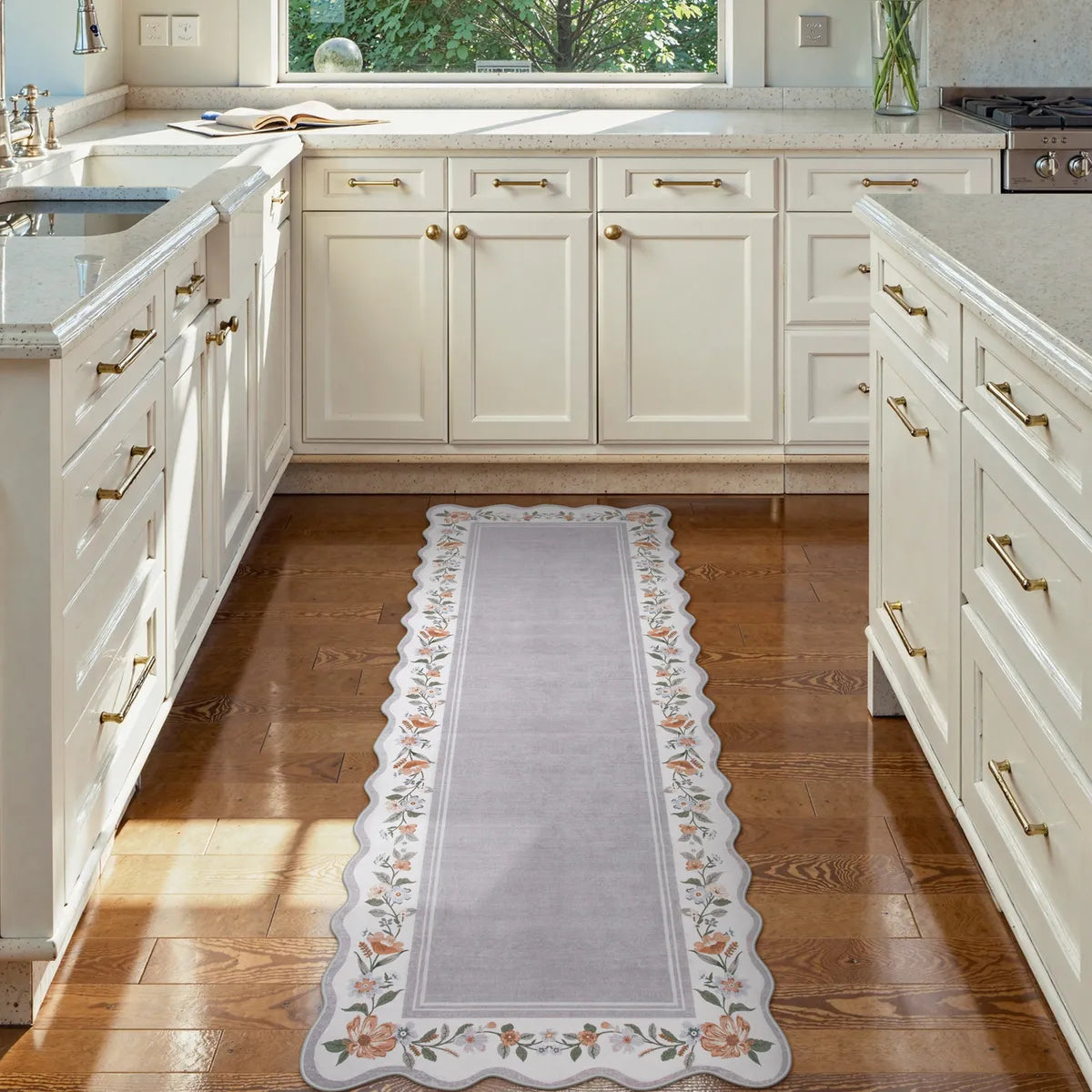 Ariele Washable Vintage Floral Scalloped Gray Purple Rug