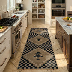 Lunette Washable Tribal Soft Easy Jute Black Indoor/Outdoor Runner Rug