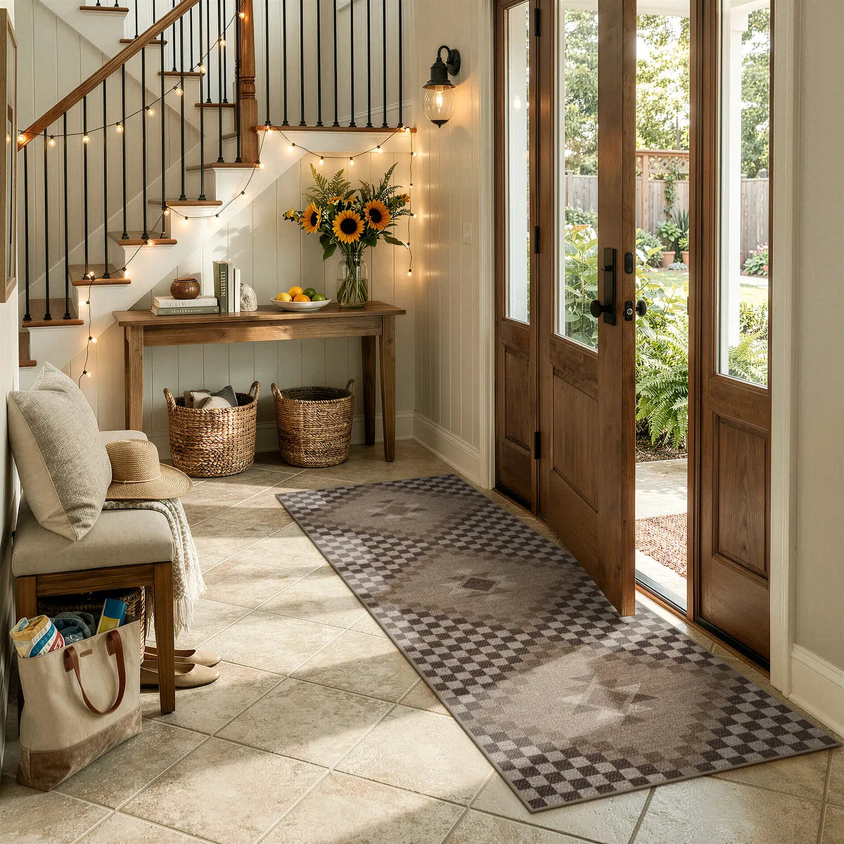 Lunette Washable Tribal Soft Easy Jute Tan Indoor/Outdoor Runner Rug