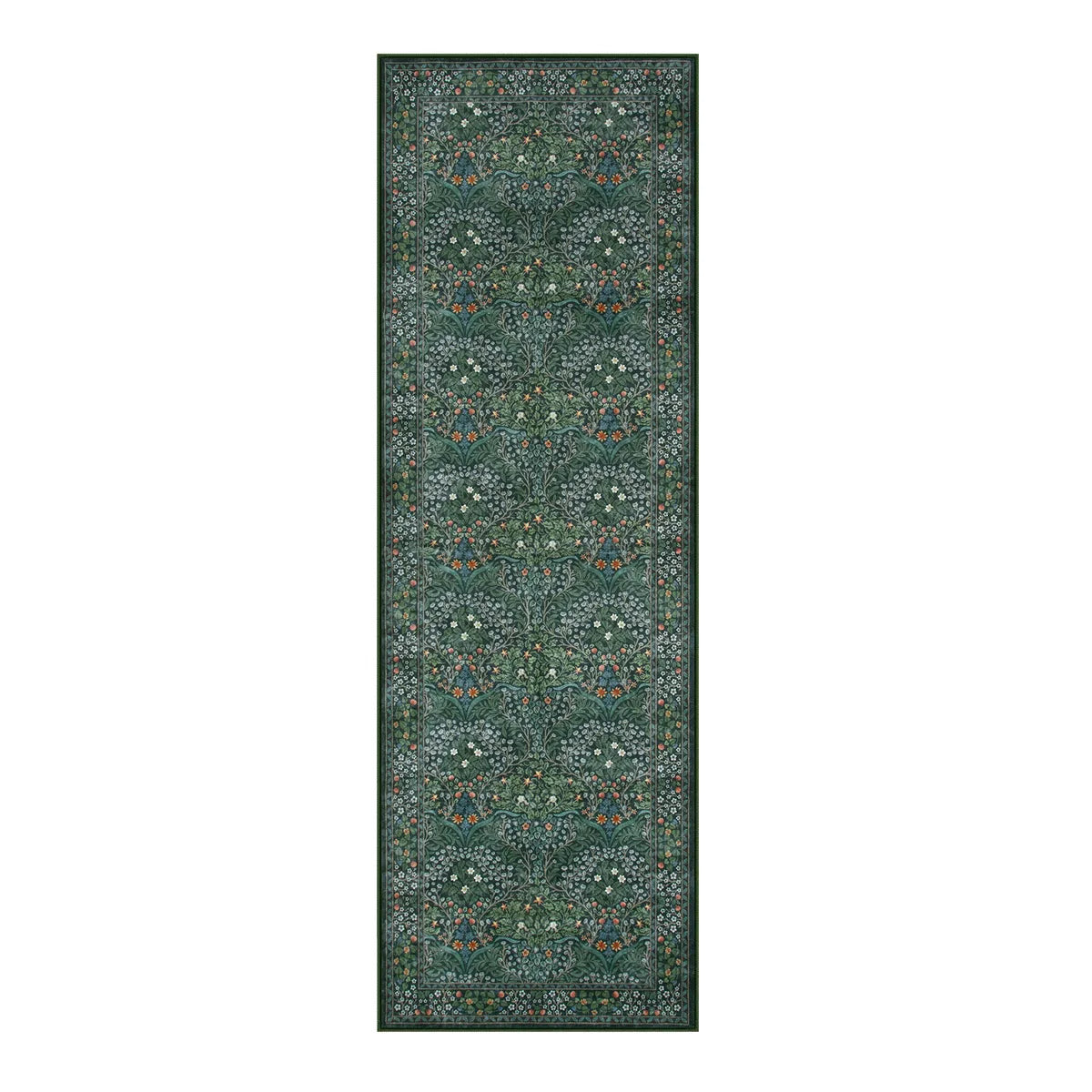 Giverny Washable Maximalism Vintage French Floral Dark Green Rug