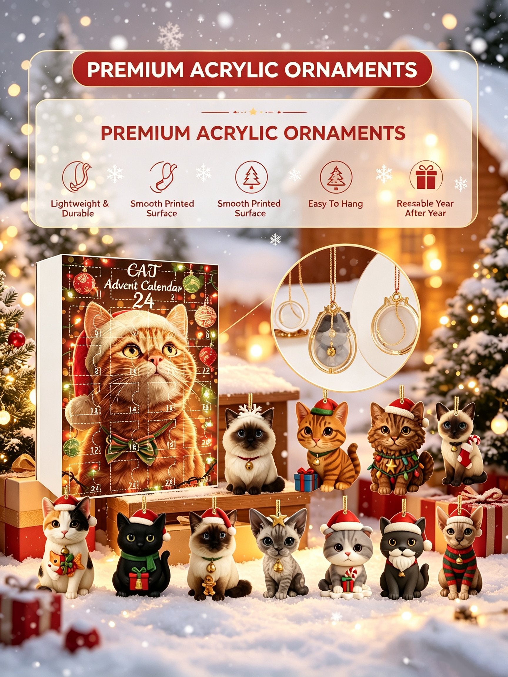 2026 Cat-Themed Christmas Decoration 24-Day Holiday Countdown Blind Box Gift Set(2D Acrylic Flat)