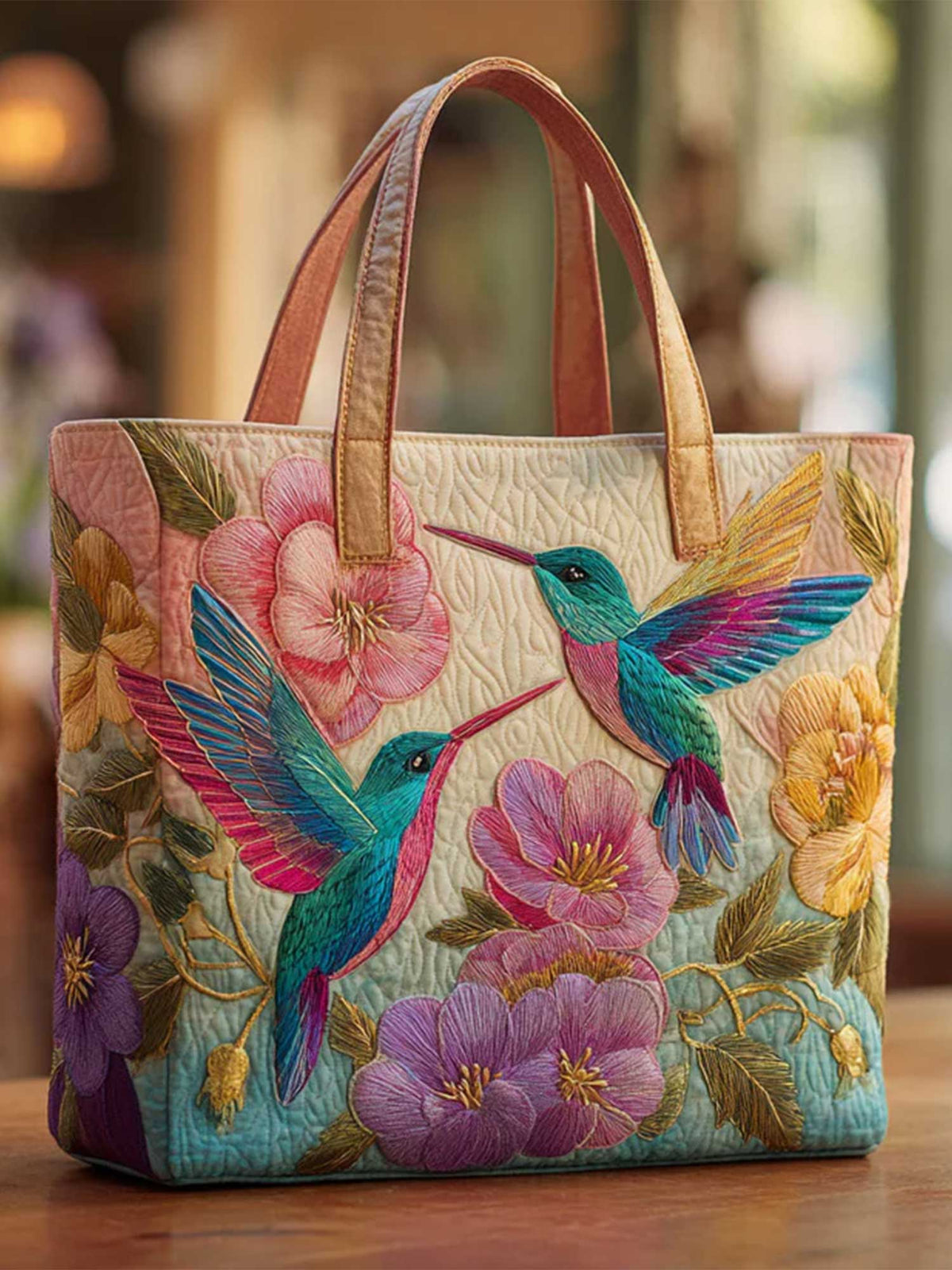 Hummingbird Garden Quilted Tote Bag