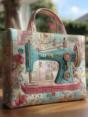 Floral Sewing Machine Quilted Tote Bag
