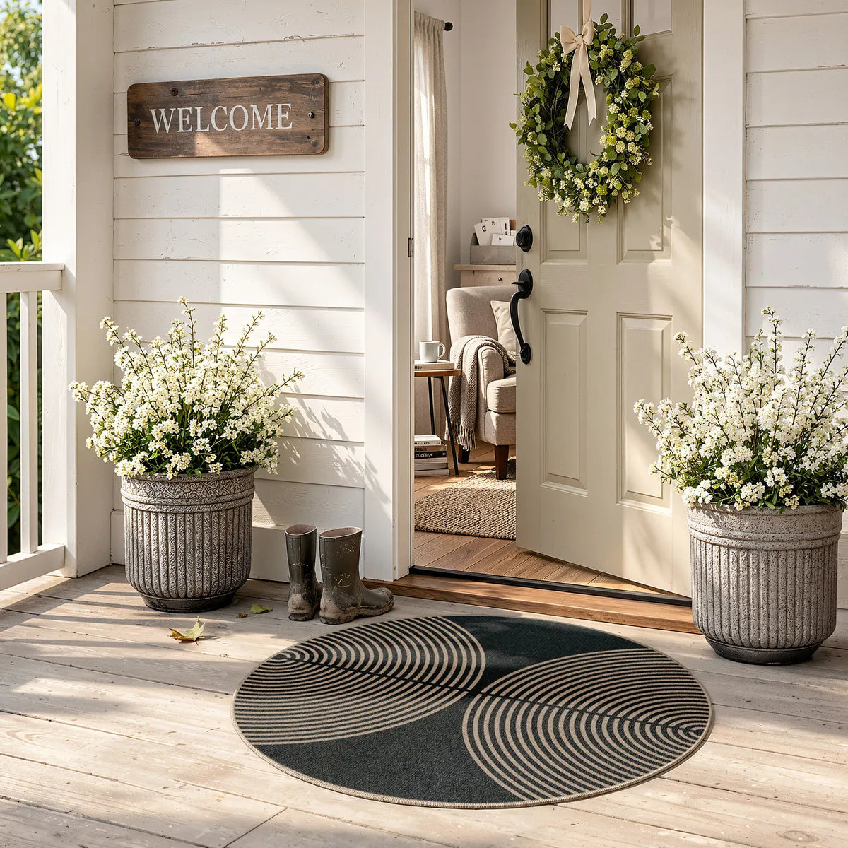 Enfys Washable Modern Rainbow Easy Jute Black/Grey Indoor/Outdoor Rug