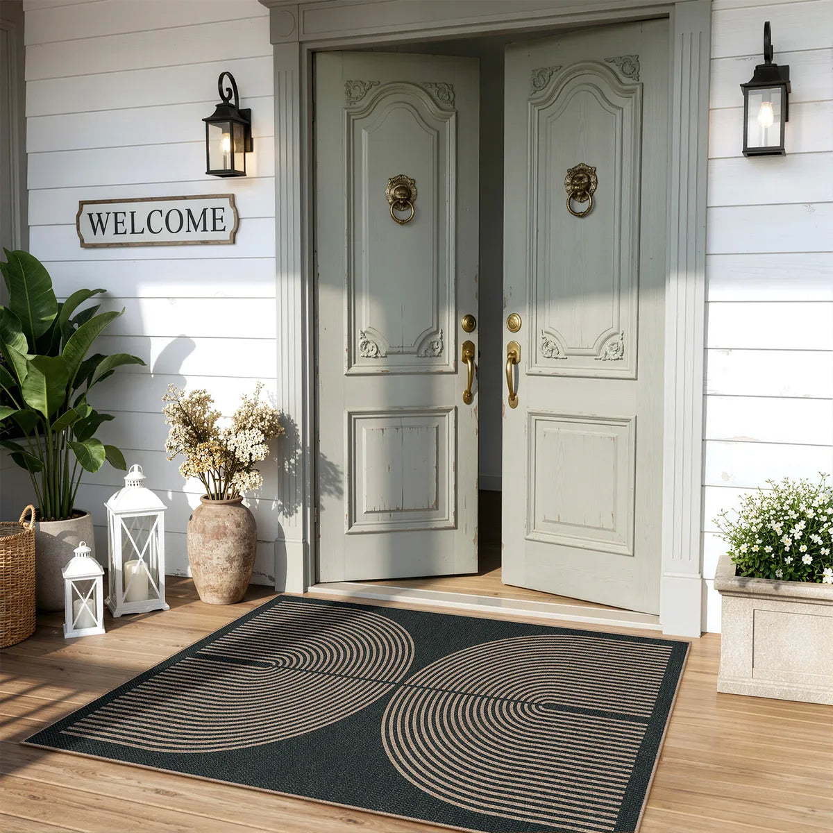 Enfys Washable Modern Rainbow Easy Jute Black/Grey Indoor/Outdoor Rug