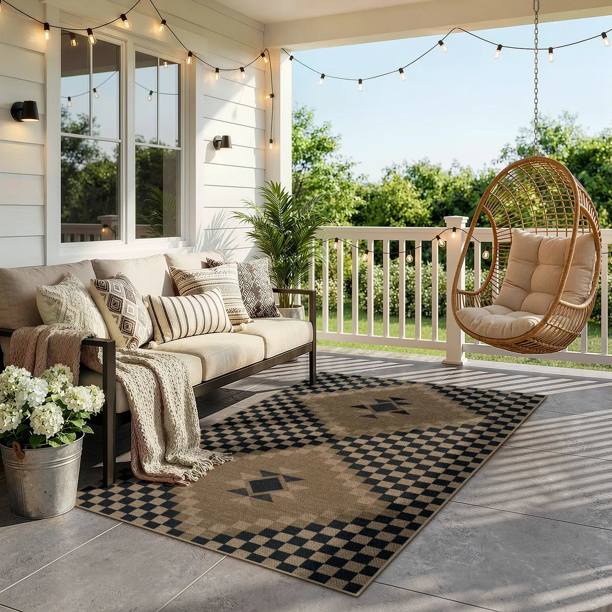 Lunette Washable Tribal Soft Easy Jute Black Indoor/Outdoor Runner Rug