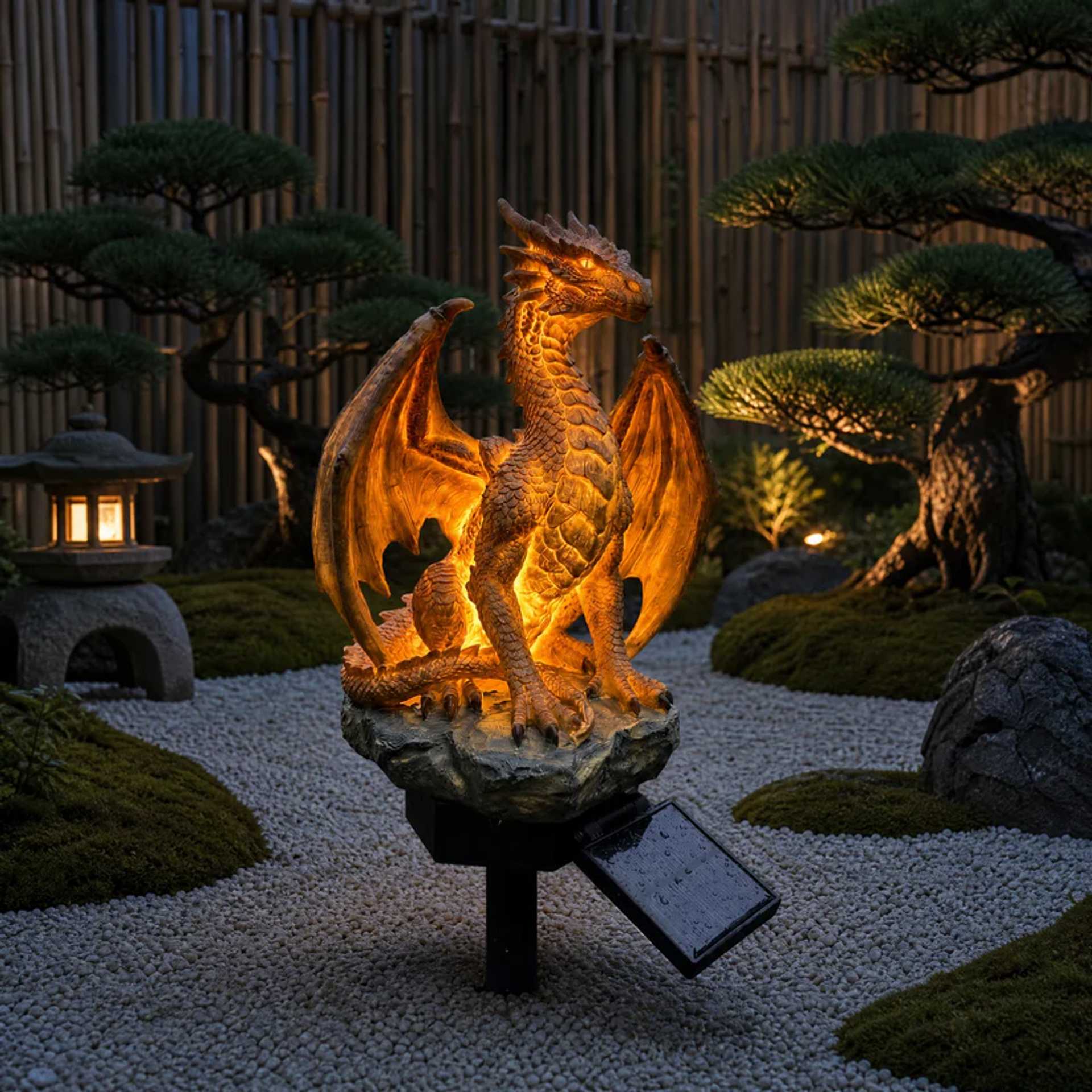 💥LAST DAY 50% OFF🐉✨Solar Dragon Garden Statue Light – Golden Ember Fantasy Outdoor Decor