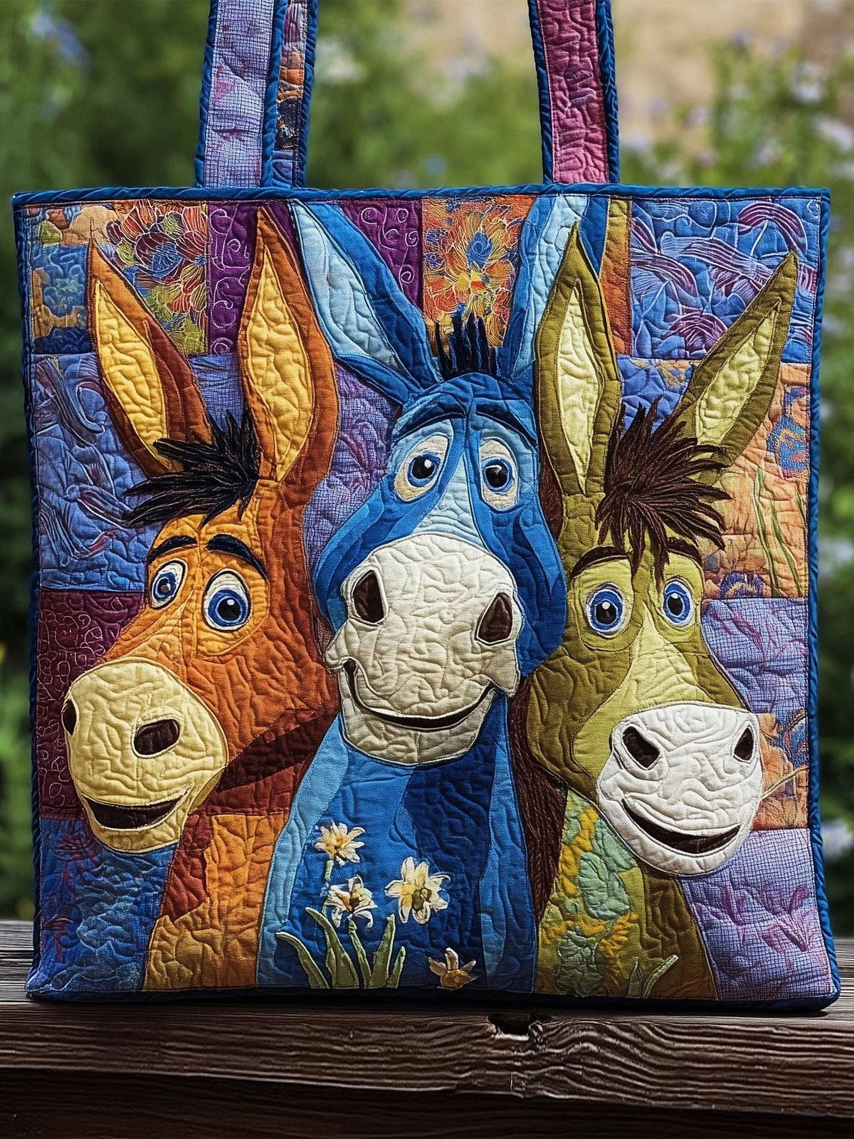 Whimsical Donkeys Quilted Tote Bag