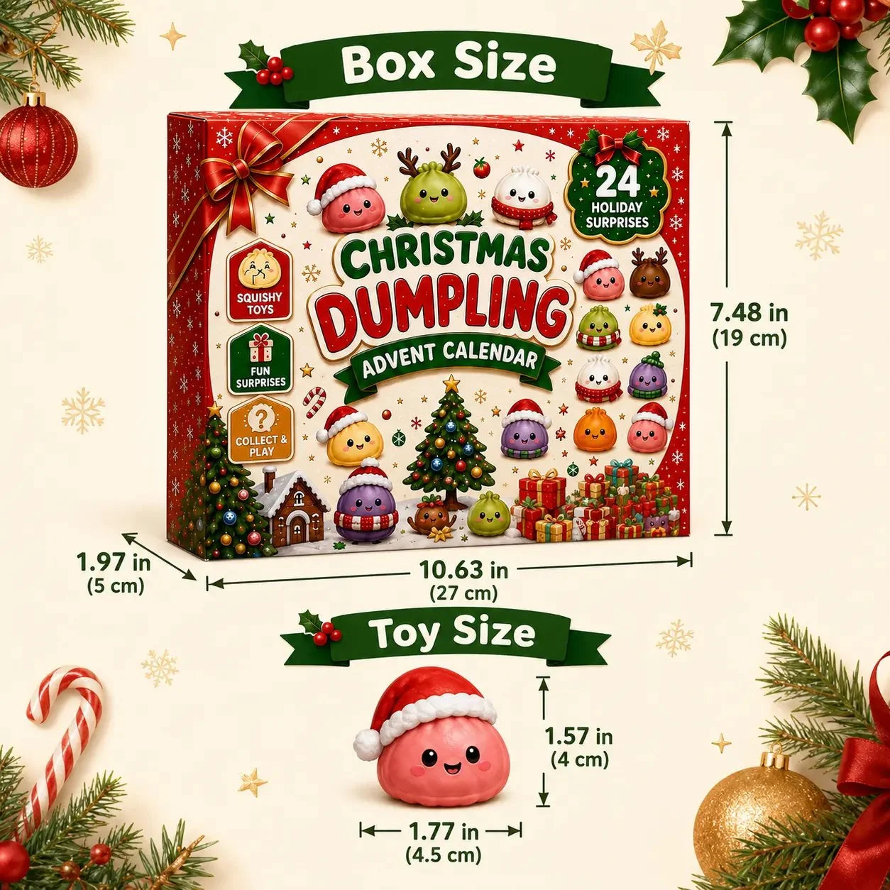🎄 2026 Christmas Advent Calendar: Mini Dumpling Squishies, 24 Days of Squishy Stress Relief 🥟✨