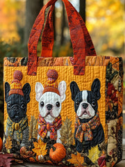 Animal  Plant  Falling For Frenchie  Dog Quilted Tote Bag