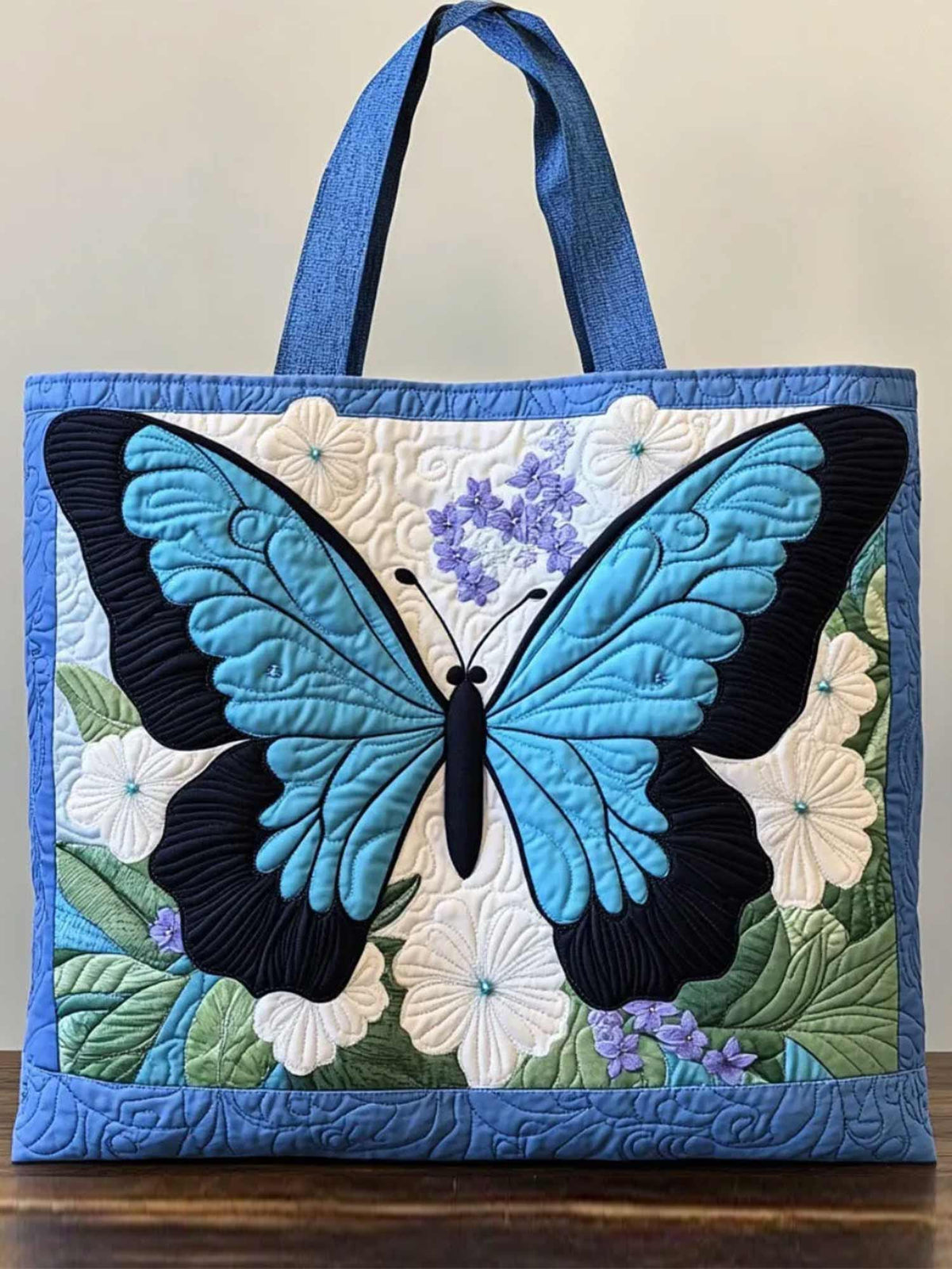 Blue Butterfly Quilted Tote Bag