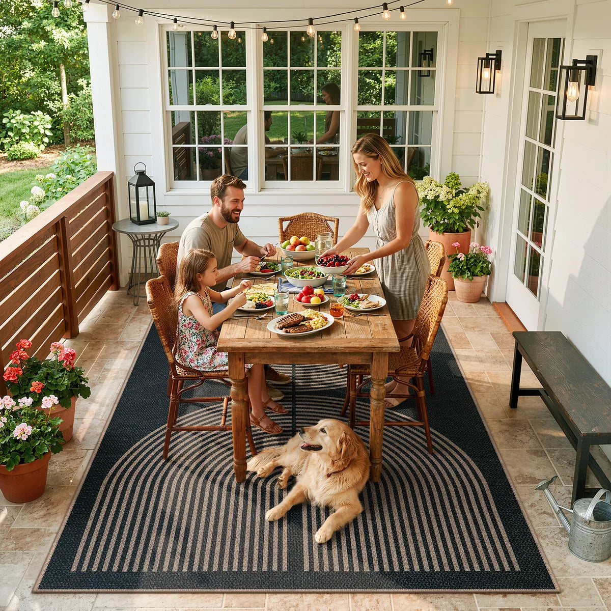 Enfys Washable Modern Rainbow Easy Jute Black/Grey Indoor/Outdoor Rug