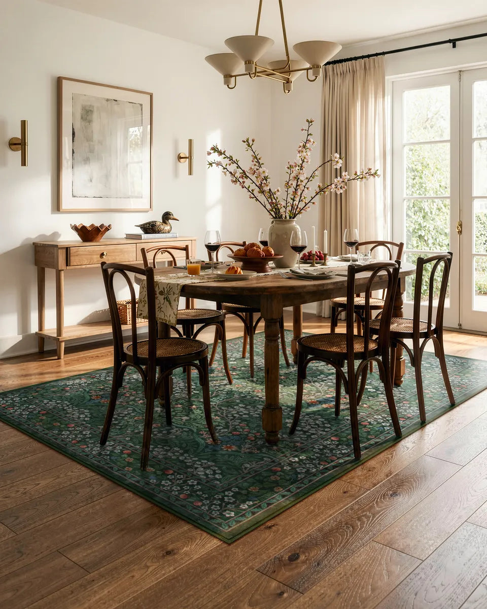 Giverny Washable Maximalism Vintage French Floral Dark Green Rug
